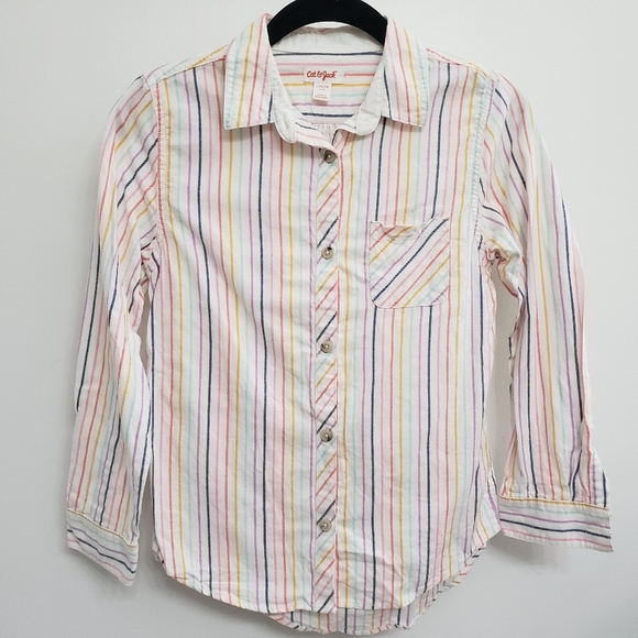 Cat & Jack Stripe Cotton Long Sleeve Button Blouse Girls Sz L - Picture 1 of 7